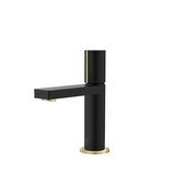  STYLISH Single Handle Modern Bathroom Basin Sink Faucet in Matte Black with Gold Accents, Spout Height: 4'', Spout Reach: 4-1/2''