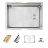  AZUNI Single Bowl Undermount 16G Reversible Workstation Kitchen Sink with Accessories, 25'' W x 19'' D x 10'' H