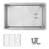  AZUNI Single Bowl Undermount 16G Reversible Kitchen Sink with Grid and Basket Strainer, 28'' W x 18'' D x 10'' H