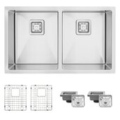  AZUNI Double Basin Dual mount Kitchen Sink with Grids and Strainers, 32'' W x 18'' D x 10'' H