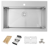  AZUNI Top mounted Single Bowl Stainless Steel Ledge Workstation Kitchen Sink accessories included, 31-1/4'' W x 20-1/2'' D x 9'' H