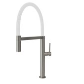  STYLISH Stainless Steel Single Handle Pull Out Dual Mode Kitchen Sink Faucet with White Spout Hose, Spout Height: 8-5/8'', Spout Reach: 9''