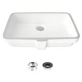  Ritzy 20'' Rectangular Undermount Ceramic Bathroom Sink in Pure Glossy White with 2 Overflows: Polished Chrome and Matte Black