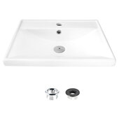  Classy 20'' Rectangular Top-Mount Ceramic Bathroom Sink in Pure Glossy White with 2 Overflows: Polished Chrome and Matte Black