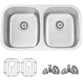 STYLISH International STYLISH™ 33'' 18 Gauge Double Bowl Undermount and Drop-in Kitchen Sink with Included Sink Grids (x2) and Strainers (x2), 32-1/4'' W x 18-1/2'' D x 9'' H