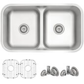 STYLISH International STYLISH™ 32'' Low Divider Double Undermount and Drop-in Kitchen Sink Set with included Sink Grids (x2) and Strainers (x2), 32-1/4'' W x 18-7/8'' D x 9'' H