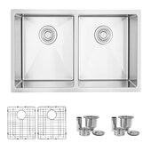 STYLISH International STYLISH™ 28'' W Double Bowl Dual mount 18G Stainless Steel Kitchen Sink with Included Grids (x2) and Strainers (x2), 28'' W x 18'' D x 10'' H