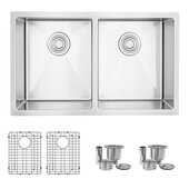 STYLISH International STYLISH™ 30'' W 18 Gauge Double Bowl Undermount and Drop-in Stainless Steel Kitchen Sink with Included Grids (x2) and Strainers (x2), 30'' W x 18'' D x 10'' H