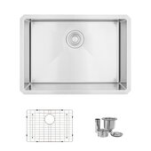 STYLISH International STYLISH™ 25'' W Single Bowl Undermount Stainless Steel Kitchen Sink with Included Sink Grid and Strainer, 25'' W x 18'' D x 10'' H