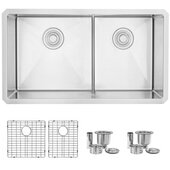  STYLISH™ 32'' Low Divider 60-40 Double Bowl Undermount Stainless Steel Kitchen Sink, 32'' W x 18'' D x 10'' H