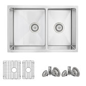  28'' Undermount Double Bowl Kitchen Sink, 18 Gauge Stainless Steel with Grids and Standard Strainers , 28'' W x 18'' D x 9'' H