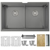 STYLISH 32'' Workstation Double Bowl Undermount 16 Gauge Stainless Steel Kitchen Sink with Included Accessories in Graphite Black, 32'' W x 19'' D x 10'' H