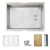 STYLISH International STYLISH™ 25'' W Workstation Single Bowl Undermount 16 Gauge Stainless Steel Kitchen Sink with Included Grid, Cutting Board, Strainer and Drying Rack, 25'' W x 19'' D x 10'' H