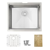 STYLISH International STYLISH™ 22'' W Workstation Single Bowl Undermount 16 Gauge Stainless Steel Kitchen Sink with Built in Accessories, 22'' W x 19'' D x 10'' H