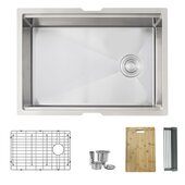 STYLISH International STYLISH™ 27'' W Workstation Single Bowl Undermount 16 Gauge Stainless Steel Kitchen Sink with Included Grid, Cutting Board, Strainer and Drying Rack, 27'' W x 19'' D x 10'' H