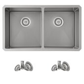 STYLISH International STYLISH™ 32'' W Graphite Double Bowl Undermount Stainless Steel Kitchen Sink with Included Strainer, 32'' W x 18'' D x 9'' H
