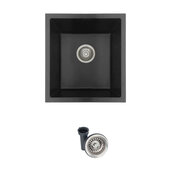  STYLISH 16'' Dual Mount Single Bowl Black Composite Granite Kitchen Sink with Strainer, 15-1/2'' W x 17-1/2'' D x 8-1/2'' H