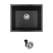  STYLISH 22'' Dual Mount Single Bowl Black Composite Granite Kitchen Sink with Strainer, 22'' W x 17-1/2'' D x 8-1/4'' H
