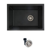  24'' Killarney Dual Mount Single Bowl Black Composite Granite Laundry Sink with Strainer, 25'' W x 18'' D x 12'' H