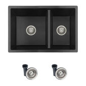  Norquay 27'' Dual Mount 60/40 Double Bowl Black Composite Granite Kitchen Sink with Strainers, 27-1/4'' W x 18-3/8'' D x 9-1/2'' H