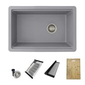  STYLISH 28'' Dual Mount Workstation Single Bowl Gray Composite Granite Kitchen Sink with Included Accessories, 28'' W x 18'' D x 9-1/2'' H