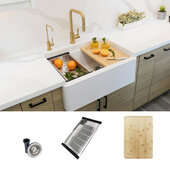  30'' Bronte Farmhouse Workstation Single Bowl White Composite Apron Kitchen Sink with Built-In Accessories, 30'' W x 21'' D x 10'' H