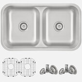 Olivine 32'' Double Bowl Kitchen Sink, Dual Mount, 16 Gauge Stainless Steel, with 2 Grids and 2 Standard Strainers