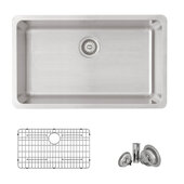  Malaga 30'' Single Bowl Dual Mount Stainless Steel Kitchen Sink w/ Strainer and Bottom Grid, 30'' W x 18'' D x 9'' H