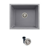  STYLISH 22'' Dual Mount Single Bowl Gray Composite Granite Kitchen Sink with Strainer, 22'' W x 17-1/2'' D x 8-1/4'' H
