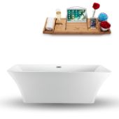  71'' Rectangular Freestanding Bathtub In White, Included Internal Drain In Polished Chrome and FREE Natural Bamboo Wood Tray, 70-7/8''W x 31-1/2''D x 23-5/8''H