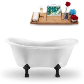  62'' Oval Bathtub In White With Black Clawfoot, Included Internal Drain In Polished Chrome and FREE Natural Bamboo Wood Tray, 62-3/16''W x 30-11/16''D x 30-5/16''H