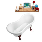  N1020 62'' Vintage Oval Soaking Clawfoot Tub, White Exterior, White Interior, Oil Rubbed Bronze Clawfoot, Gold Drain, w/ Bamboo Tray