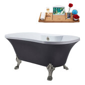  N105 60'' Vintage Oval Soaking Clawfoot Bathtub, Grey Exterior, White Interior, Nickel Clawfoot, Nickel External Drain, w/ Tray