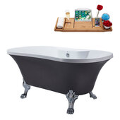  N105 60'' Vintage Oval Soaking Clawfoot Bathtub, Grey Exterior, White Interior, Chrome Clawfoot, Chrome External Drain, w/ Tray