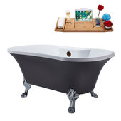  N105 60'' Vintage Oval Soaking Clawfoot Tub, Grey Exterior, White Interior, Chrome Clawfoot, Oil Rubbed Bronze External Drain, w/ Tray
