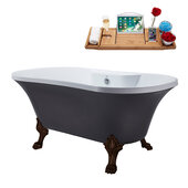  N105 60'' Vintage Oval Soaking Clawfoot Tub, Grey Exterior, White Interior, Oil Rubbed Bronze Clawfoot, Chrome External Drain, w/ Tray