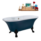  N106 60'' Vintage Oval Soaking Clawfoot Bathtub, Light Blue Exterior, White Interior, Black Clawfoot, Nickel External Drain, w/ Tray