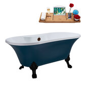 N106 60'' Vintage Oval Soaking Clawfoot Tub, Light Blue Exterior, White Interior, Black Clawfoot, Oil Rubbed Bronze External Drain, w/ Tray