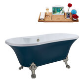  N106 60'' Vintage Oval Soaking Clawfoot Bathtub, Light Blue Exterior, White Interior, Nickel Clawfoot, Nickel External Drain, w/ Tray
