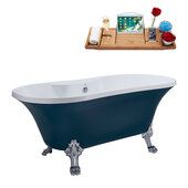  N106 60'' Vintage Oval Soaking Clawfoot Bathtub, Light Blue Exterior, White Interior, Chrome Clawfoot, Chrome External Drain, w/ Tray