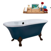 N106 60'' Vintage Oval Soaking Clawfoot Tub, Light Blue Exterior, White Interior, Oil Rubbed Bronze Clawfoot, Black External Drain, w/ Tray