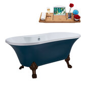  N106 60'' Vintage Oval Soaking Clawfoot Tub, Light Blue Exterior, White Interior, Oil Rubbed Bronze Clawfoot, Chrome External Drain, w/ Tray