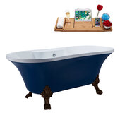 N107 60'' Vintage Oval Soaking Clawfoot Tub, Dark Blue Exterior, White Interior, Oil Rubbed Bronze Clawfoot, Chrome External Drain, w/ Tray