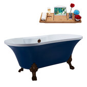  N107 60'' Vintage Oval Soaking Clawfoot Tub, Dark Blue Exterior, White Interior, Oil Rubbed Bronze Clawfoot, ORB External Drain, w/ Tray