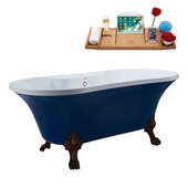  N107 60'' Vintage Oval Soaking Clawfoot Tub, Dark Blue Exterior, White Interior, Oil Rubbed Bronze Clawfoot, White External Drain, w/ Tray