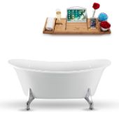 59'' Oval Black Clawfoot Tub In White, Included Internal Drain In Polished Chrome With FREE Natural Bamboo Wood Tray, 59-1/16''W x 28-3/8''D x 27-5/8''H