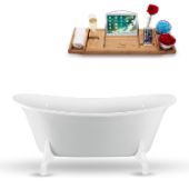  59'' Oval Chrome Clawfoot Tub In White, Included Internal Drain In Polished Chrome With FREE Natural Bamboo Wood Tray, 59-1/16''W x 28-3/8''D x 27-5/8''H