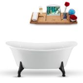  67'' Oval Gold Clawfoot Tub In White, Included Internal Drain In Polished Chrome With FREE Natural Bamboo Wood Tray, 66-15/16''W x 30-11/16''D x 27-5/8''H