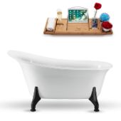  59'' Oval Black Clawfoot Tub In White, Included Internal Drain In Polished Chrome With FREE Natural Bamboo Wood Tray, 59-1/16''W x 28-3/8''D x 30-5/16''H