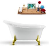  59'' Oval Chrome Clawfoot Tub In White, Included Internal Drain In Polished Chrome With FREE Natural Bamboo Wood Tray, 59-1/16''W x 28-3/8''D x 30-5/16''H